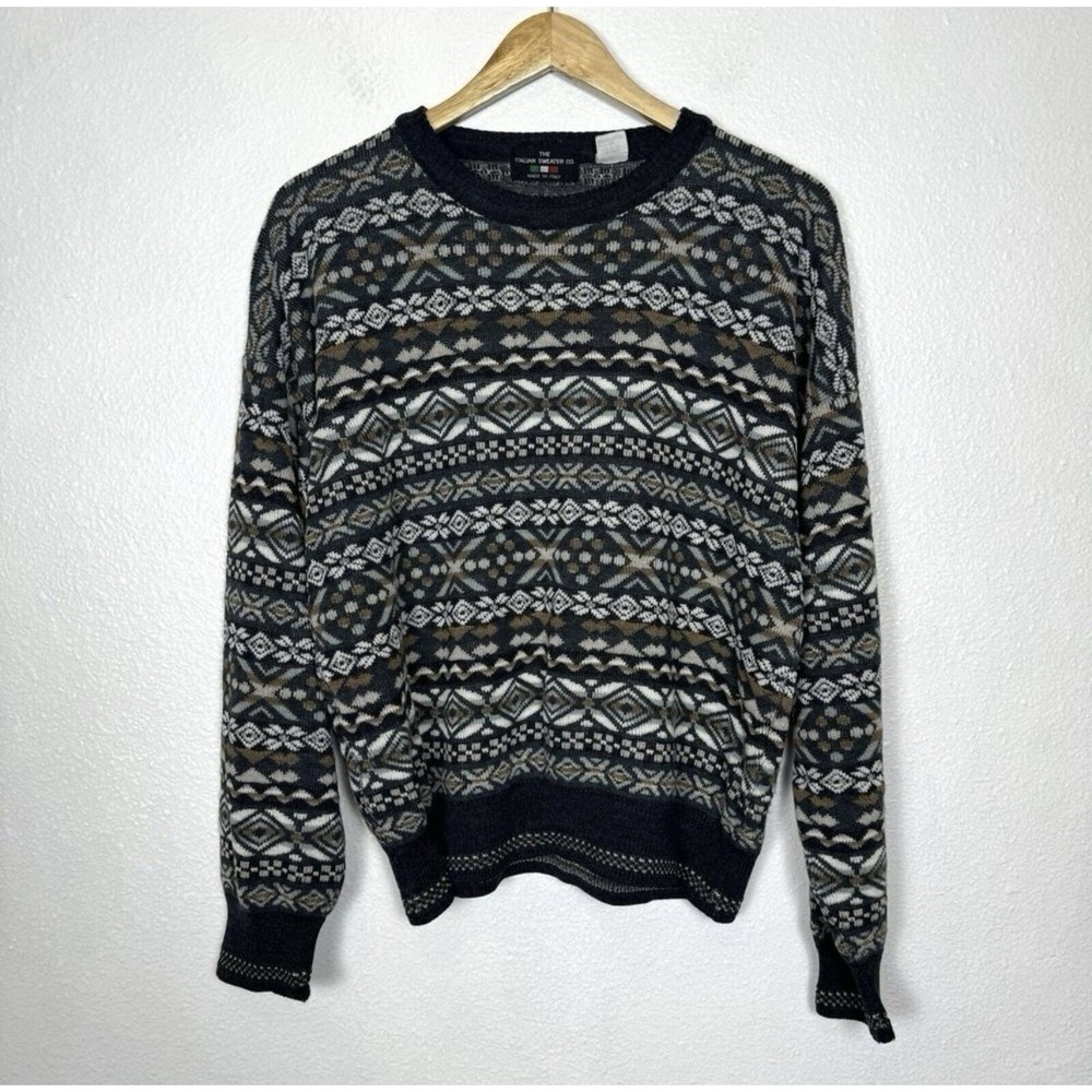 Vintage Italian Sweater Co. Brown‎ Mens Large  Geometric 3D Knit Design Sweater